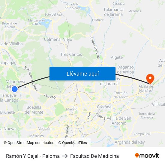 Ramón Y Cajal - Paloma to Facultad De Medicina map