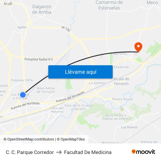 C. C. Parque Corredor to Facultad De Medicina map