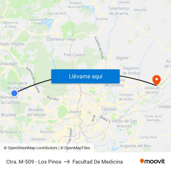 Ctra. M-509 - Los Pinos to Facultad De Medicina map