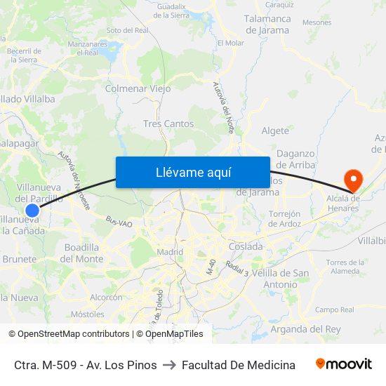 Ctra. M-509 - Av. Los Pinos to Facultad De Medicina map
