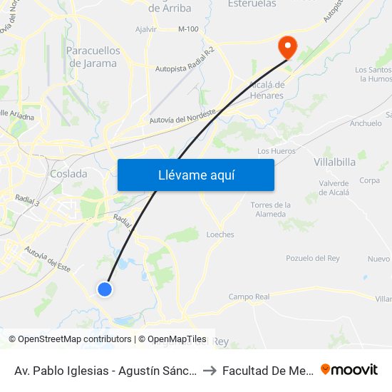 Av. Pablo Iglesias - Agustín Sánchez Millán to Facultad De Medicina map