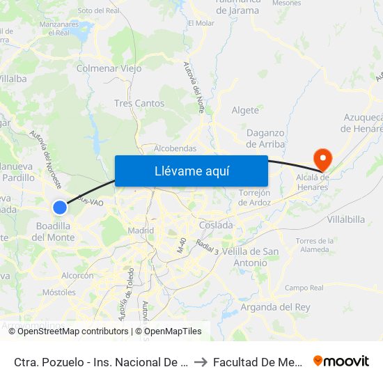 Ctra. Pozuelo - Ins. Nacional De Sanidad to Facultad De Medicina map
