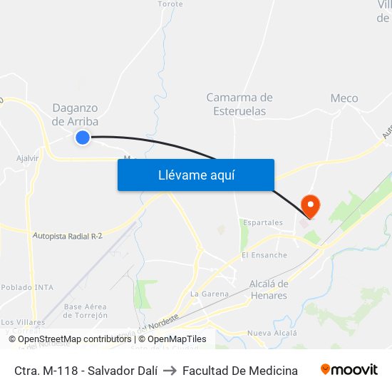 Ctra. M-118 - Salvador Dalí to Facultad De Medicina map