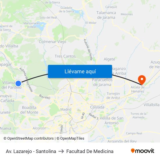 Av. Lazarejo - Santolina to Facultad De Medicina map
