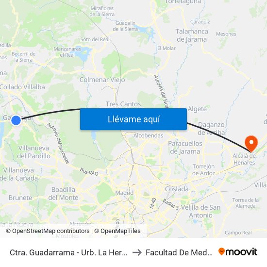 Ctra. Guadarrama - Urb. La Herradura to Facultad De Medicina map