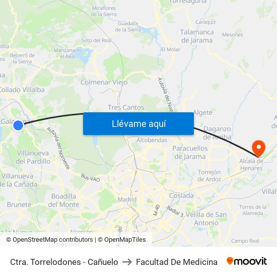 Ctra. Torrelodones - Cañuelo to Facultad De Medicina map