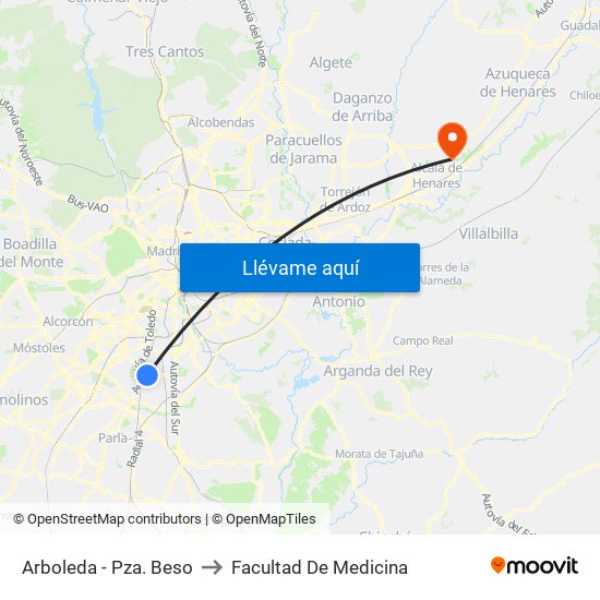 Arboleda - Pza. Beso to Facultad De Medicina map