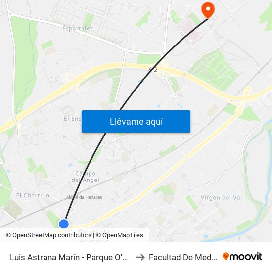 Luis Astrana Marín - Parque O'Donnell to Facultad De Medicina map