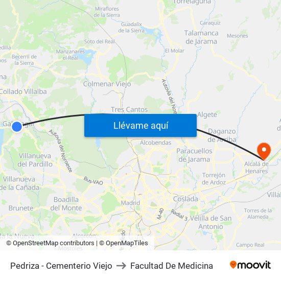 Pedriza - Cementerio Viejo to Facultad De Medicina map