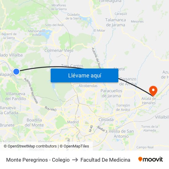 Monte Peregrinos - Colegio to Facultad De Medicina map