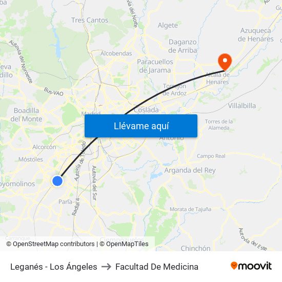 Leganés - Los Ángeles to Facultad De Medicina map