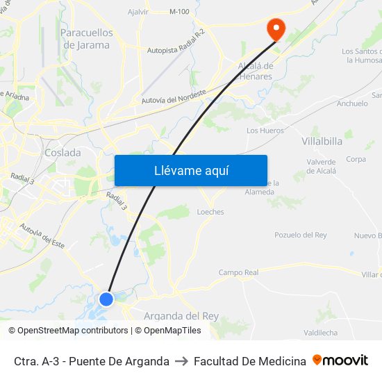 Ctra. A-3 - Puente De Arganda to Facultad De Medicina map