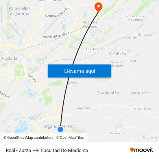 Real - Zarza to Facultad De Medicina map