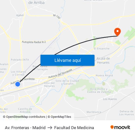Av. Fronteras - Madrid to Facultad De Medicina map