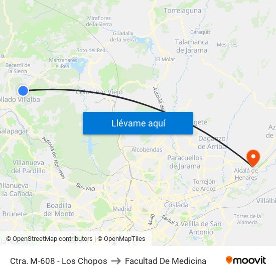 Ctra. M-608 - Los Chopos to Facultad De Medicina map