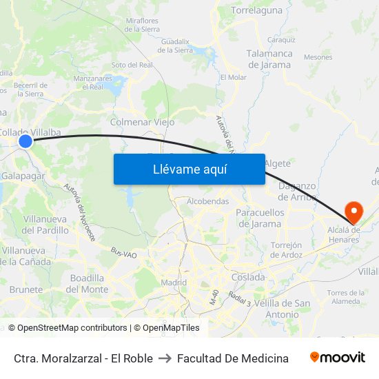 Ctra. Moralzarzal - El Roble to Facultad De Medicina map