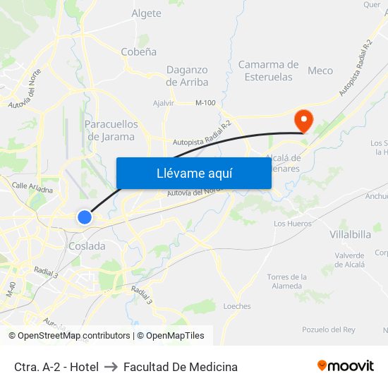 Ctra. A-2 - Hotel to Facultad De Medicina map