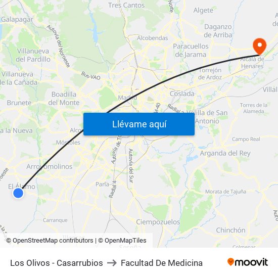 Los Olivos - Casarrubios to Facultad De Medicina map