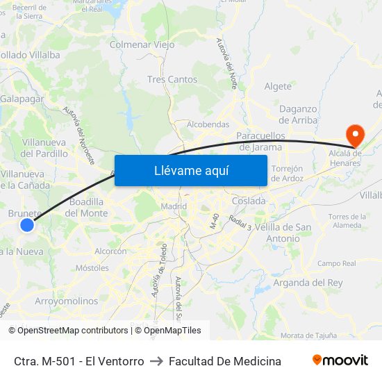 Ctra. M-501 - El Ventorro to Facultad De Medicina map
