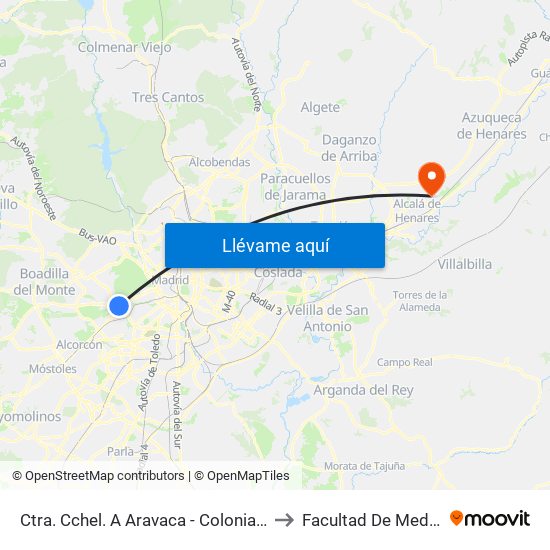 Ctra. Cchel. A Aravaca - Colonia Jardín to Facultad De Medicina map