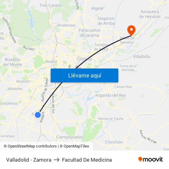 Valladolid - Zamora to Facultad De Medicina map
