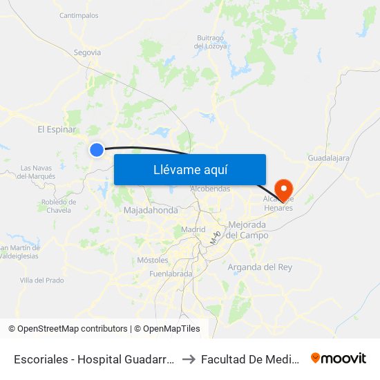 Escoriales - Hospital Guadarrama to Facultad De Medicina map