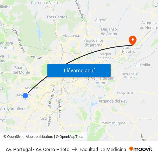 Av. Portugal - Av. Cerro Prieto to Facultad De Medicina map