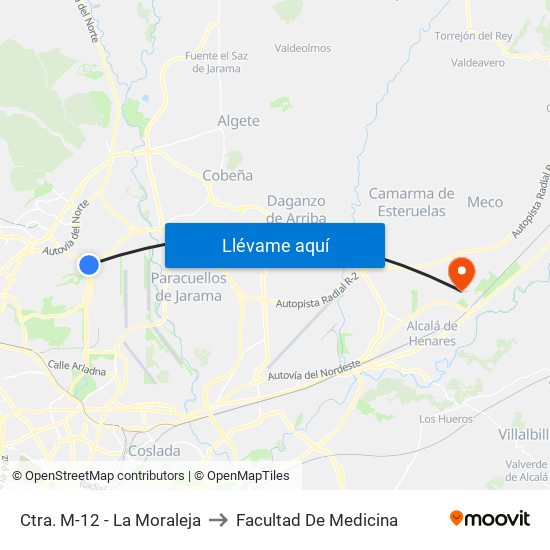 Ctra. M-12 - La Moraleja to Facultad De Medicina map