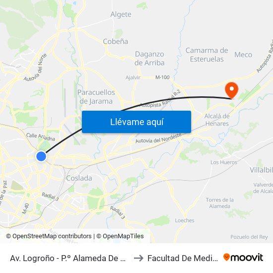 Av. Logroño - P.º Alameda De Osuna to Facultad De Medicina map