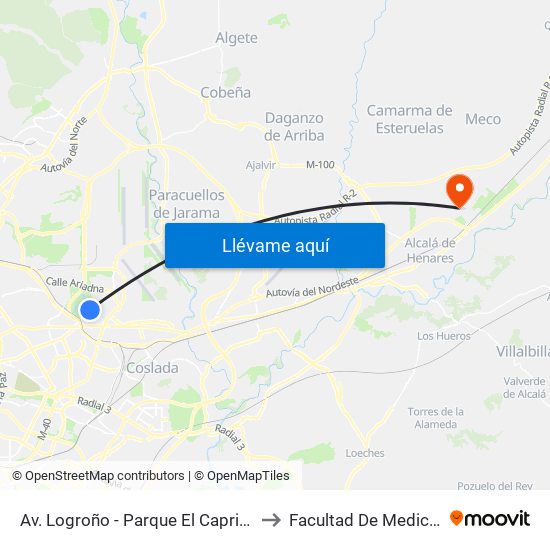 Av. Logroño - Parque El Capricho to Facultad De Medicina map