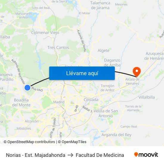 Norias - Est. Majadahonda to Facultad De Medicina map