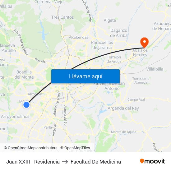 Juan XXIII - Residencia to Facultad De Medicina map