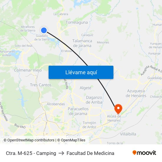 Ctra. M-625 - Camping to Facultad De Medicina map