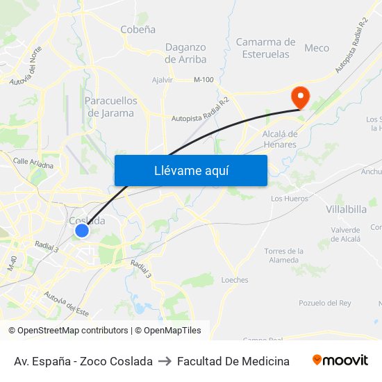 Av. España - Zoco Coslada to Facultad De Medicina map