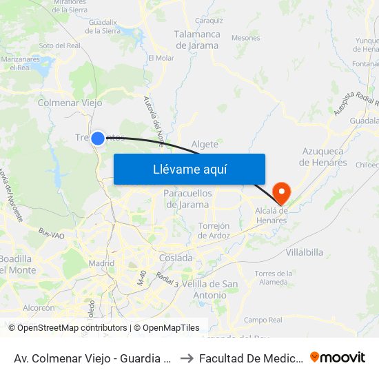 Av. Colmenar Viejo - Guardia Civil to Facultad De Medicina map
