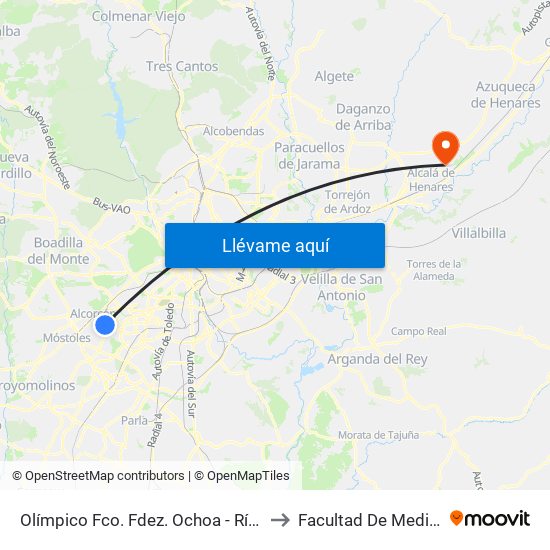 Olímpico Fco. Fdez. Ochoa - Río Tajo to Facultad De Medicina map