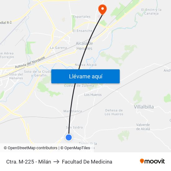 Ctra. M-225 - Milán to Facultad De Medicina map