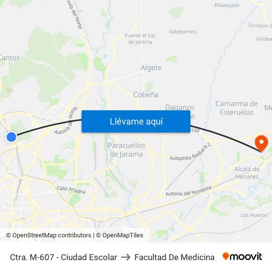 Ctra. M-607 - Ciudad Escolar to Facultad De Medicina map