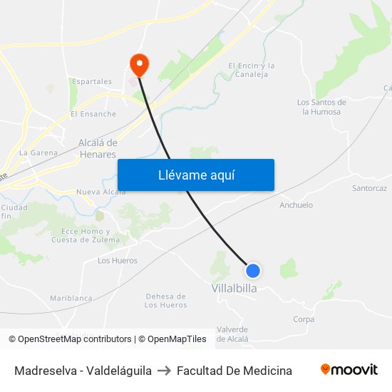 Madreselva - Valdeláguila to Facultad De Medicina map
