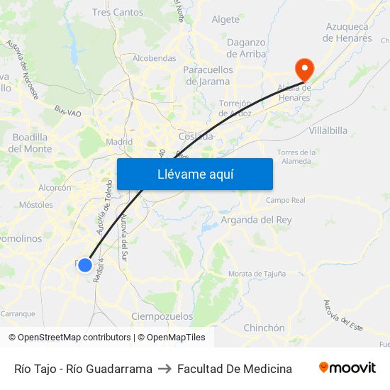 Río Tajo - Río Guadarrama to Facultad De Medicina map