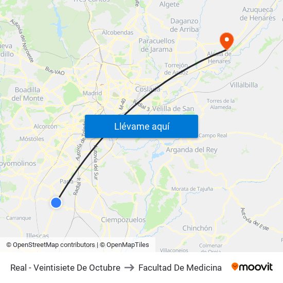 Real - Veintisiete De Octubre to Facultad De Medicina map