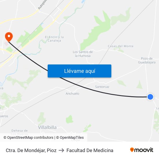 Ctra. De Mondéjar, Pioz to Facultad De Medicina map