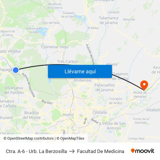 Ctra. A-6 - Urb. La Berzosilla to Facultad De Medicina map