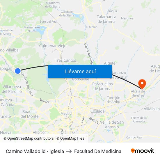 Camino Valladolid - Iglesia to Facultad De Medicina map