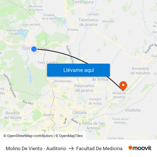 Molino De Viento - Auditorio to Facultad De Medicina map
