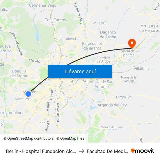 Berlín - Hospital Fundación Alcorcón to Facultad De Medicina map