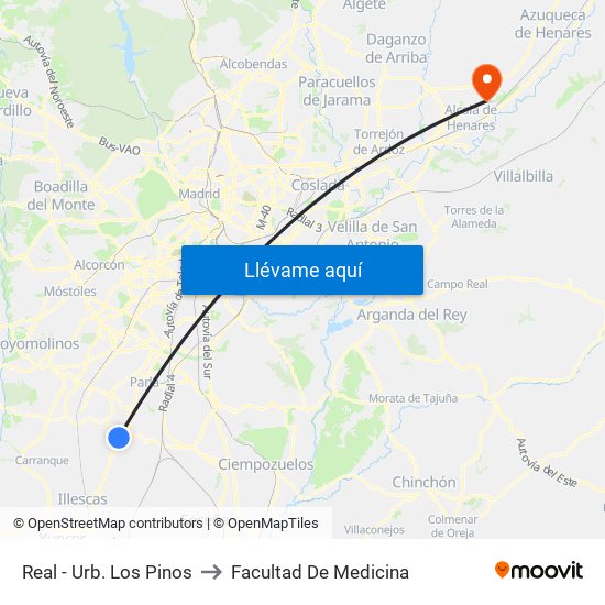 Real - Urb. Los Pinos to Facultad De Medicina map
