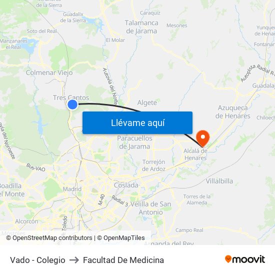 Vado - Colegio to Facultad De Medicina map