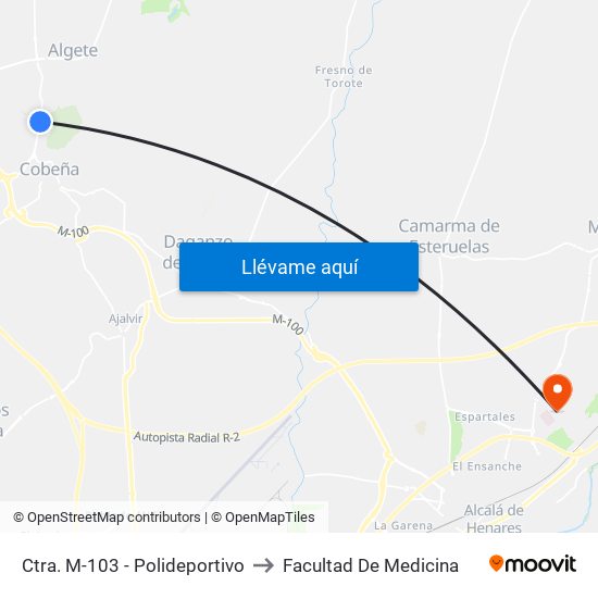 Ctra. M-103 - Polideportivo to Facultad De Medicina map