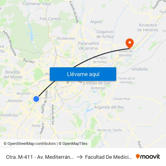 Ctra. M-411 - Av. Mediterráneo to Facultad De Medicina map